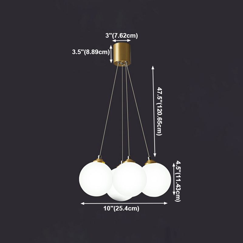 Lámpara colgante de globo de cobre ligero de simplicidad moderna con sombra de vidrio blanco