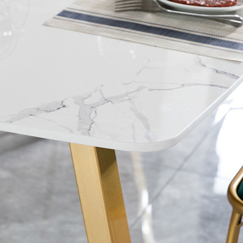 Rectangle Golden Base Dining Table Glam Faux Marble Table for Kitchen