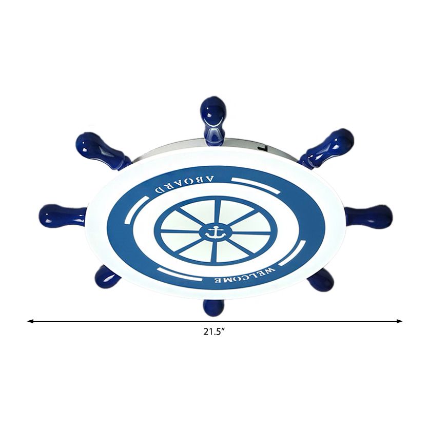 Rudder Flush Mount Lighting Kids Acrylique LED Blue Ceiling montés Fixture for Bedroom, Warm / White Light