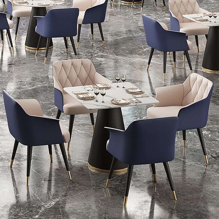 Silla de comedor con brazo de metal Glam, sillas laterales de piel sintética para uso doméstico