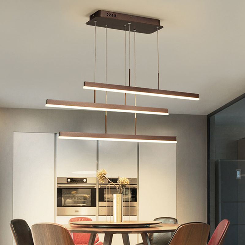 3-Tiered Linear Pendant Light Minimalist Acrylic Dining Room LED Island Light in Coffee
