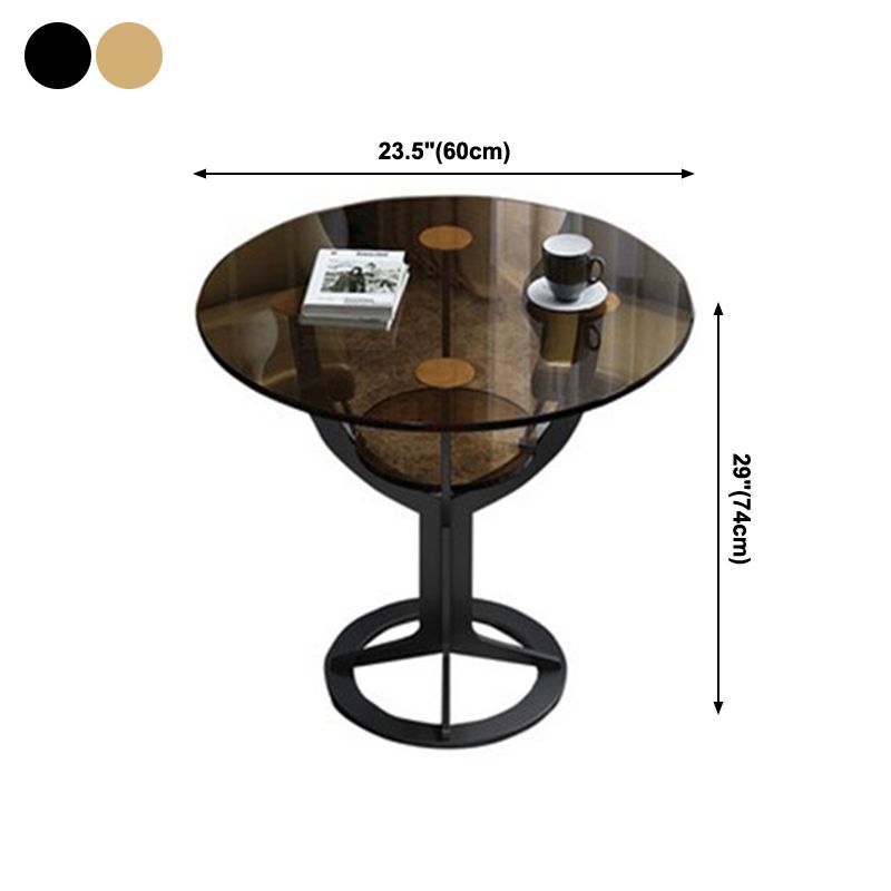 Modern Style Glass Dining Table Black Round Dinner Table with Pedestal Base