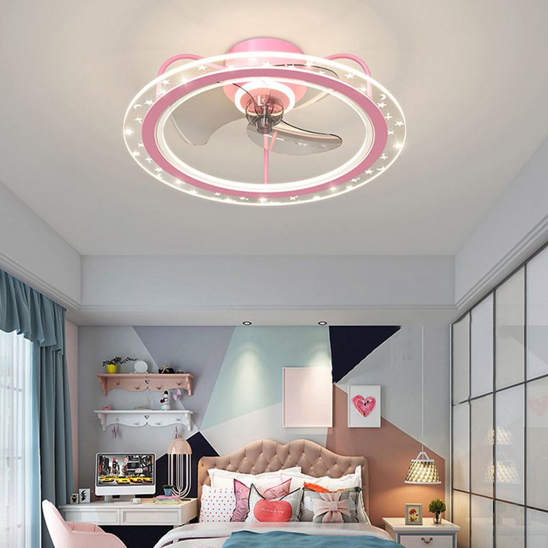 3-Blade Ceiling Fan Blue/pink LED Fan with Light for Children's Room