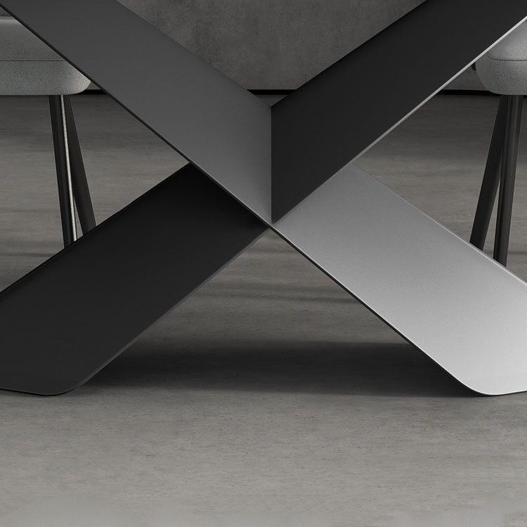 Modern Sintered Stone Rectangle Dining Set Standard Height Black Legs Home Dining Set