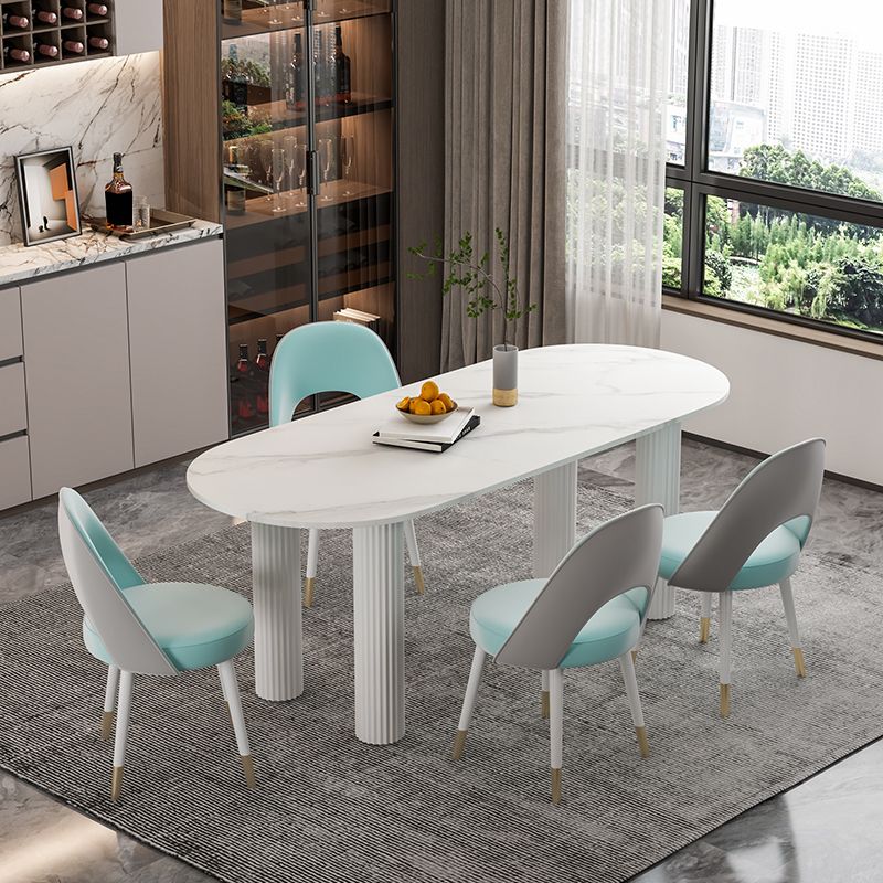 Sintered Stone Dining Table Modern White Top Table with Wooden Base