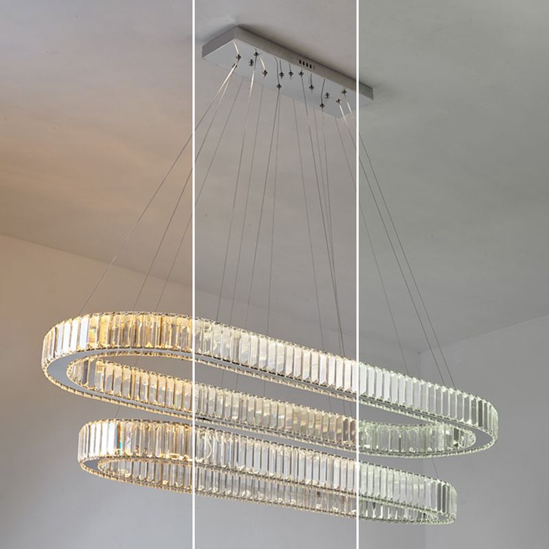 Éclairage de l'île contemporaine Crystal ovale 2 Light Island île plafond en argent