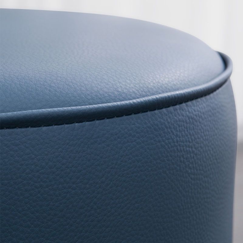 Glam Round Shape Ottoman Genuine Leather Upholstered Standard
