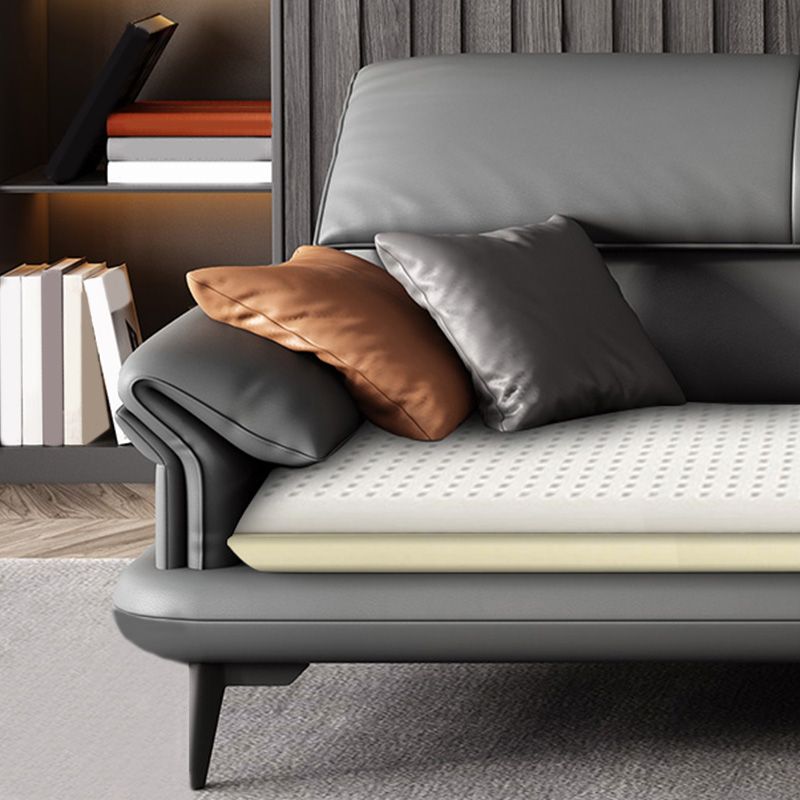 Leather Sofa in Gray Pillow Top Arm Cushions Modern Sofa for Living Room