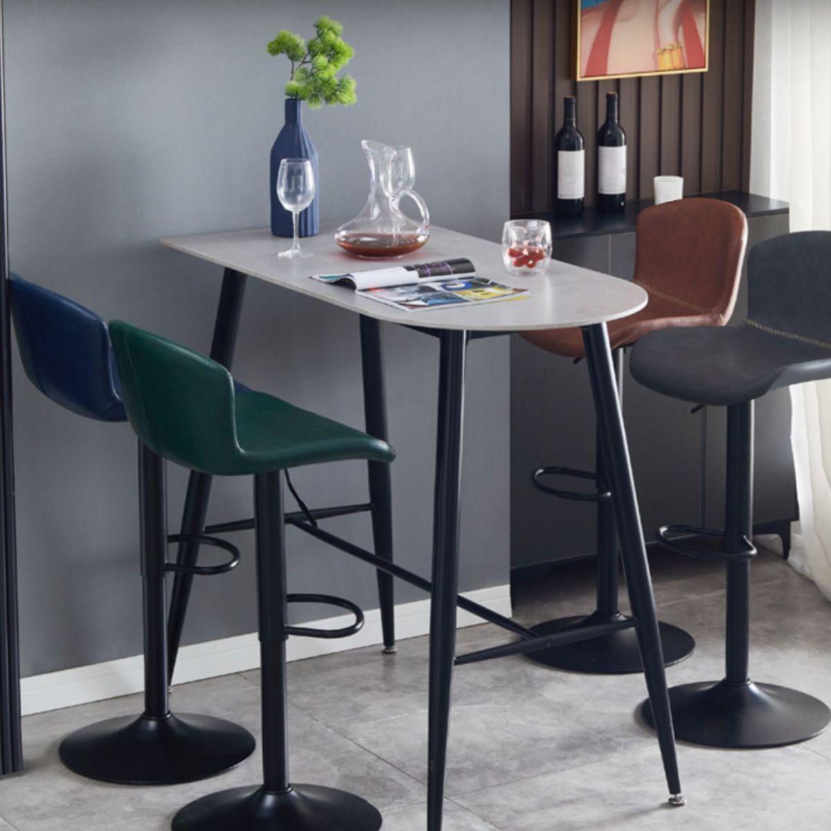 Contemporary Style Adjustable Upholstered Bar Stool with Metal Legs