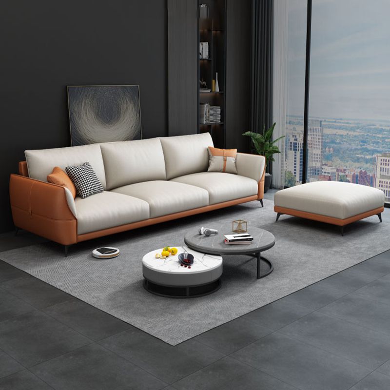 Stain Resistant Contemporary Settee Couch with Pillows in Orange/white