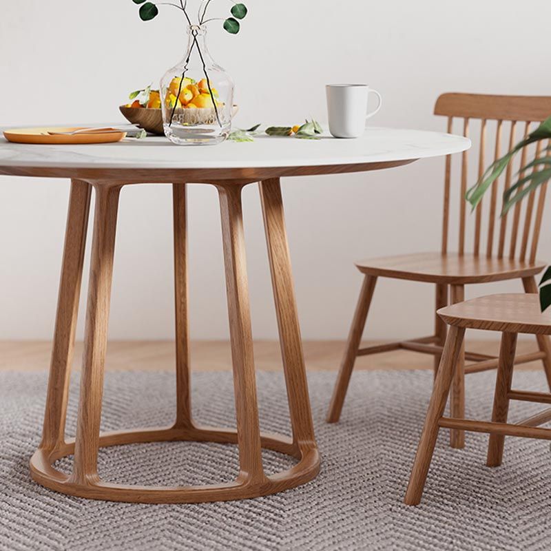 Solid Wood Pedestal Dining Table Modern Round Dining Table in White