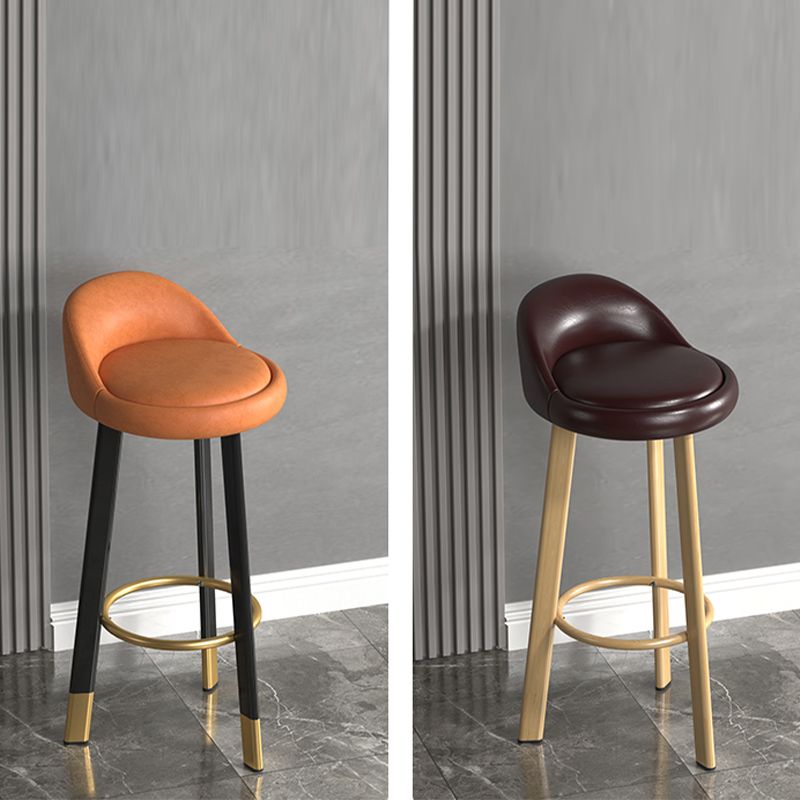 Modern Armless Backrest Counter Stool Steel Single Bar Stool with Cushion and Pedal