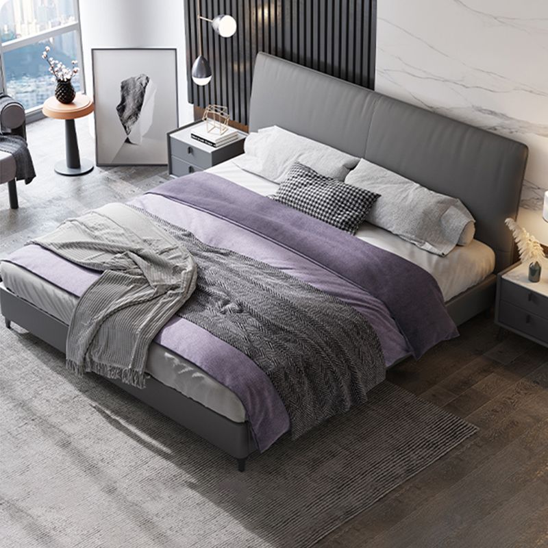 Wood and Upholstered Standard Bed Contemporary Panel Bed with Upholstered Headboard