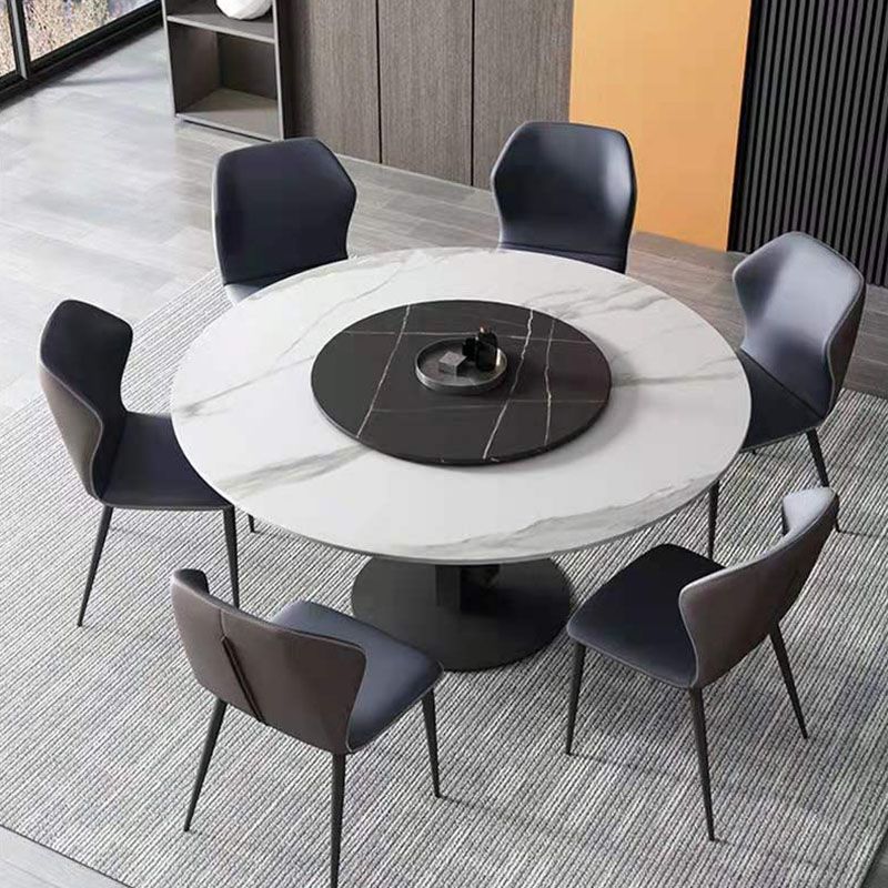 Round Modern Stone Table Standard Height Dining Table with Pedestal Base