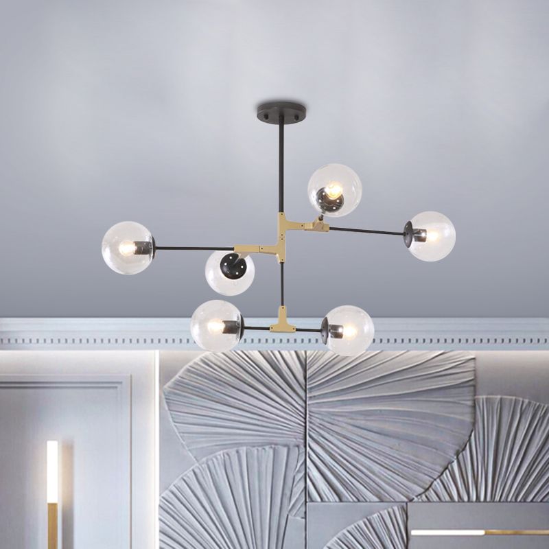 Einfacher Stil Linie Kronleuchter 6/8/10-Kopf-Metall Hanging Light mit Bernstein/Klar/Rauchglaskugel für den Lernraum