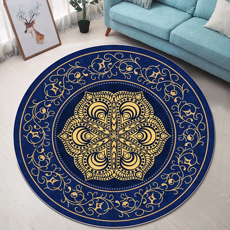 Modern Living Room Area Rug Antique Pattern Polyester Area Carpet Non-Slip Backing Rug