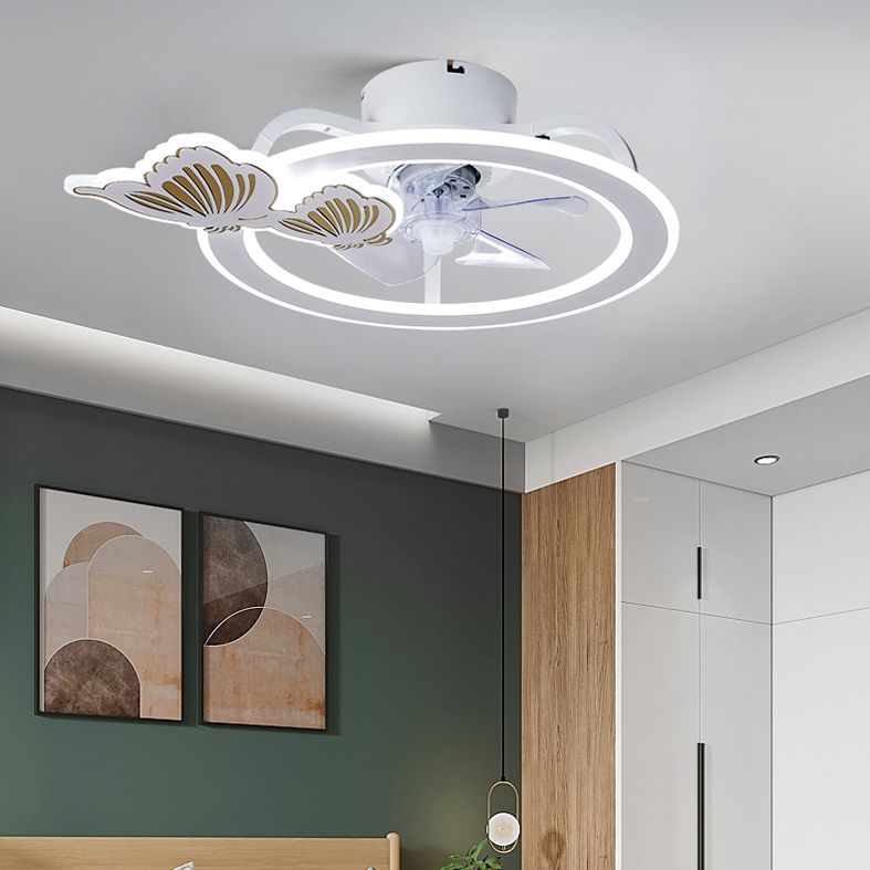 Minimalist Circle Flush Deckenventilator Metall Schlafzimmer LED Semi Flush Mount Light mit Fernbedienung