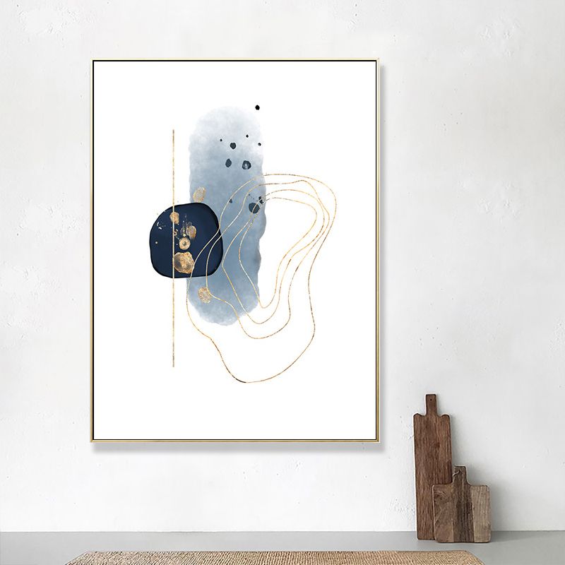 Nordic Watercolor Stones Drawing Canvas Blue and White Abstract Wall Art for Room