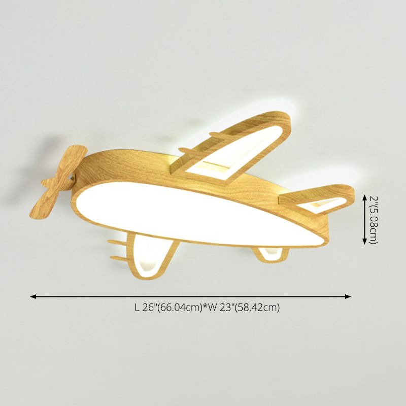 Wooden Airplane Shaped Ceiling Mount Light Cartoon LED Flush Light for Childrens Bedroom