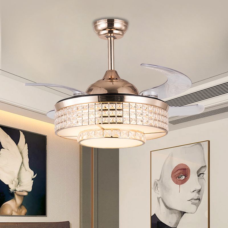 Éclairage semi-montage rond en acrylique moderniste moderniste de 19 "de largeur de plafond Light avec cristal déco en or rose, 4 lames