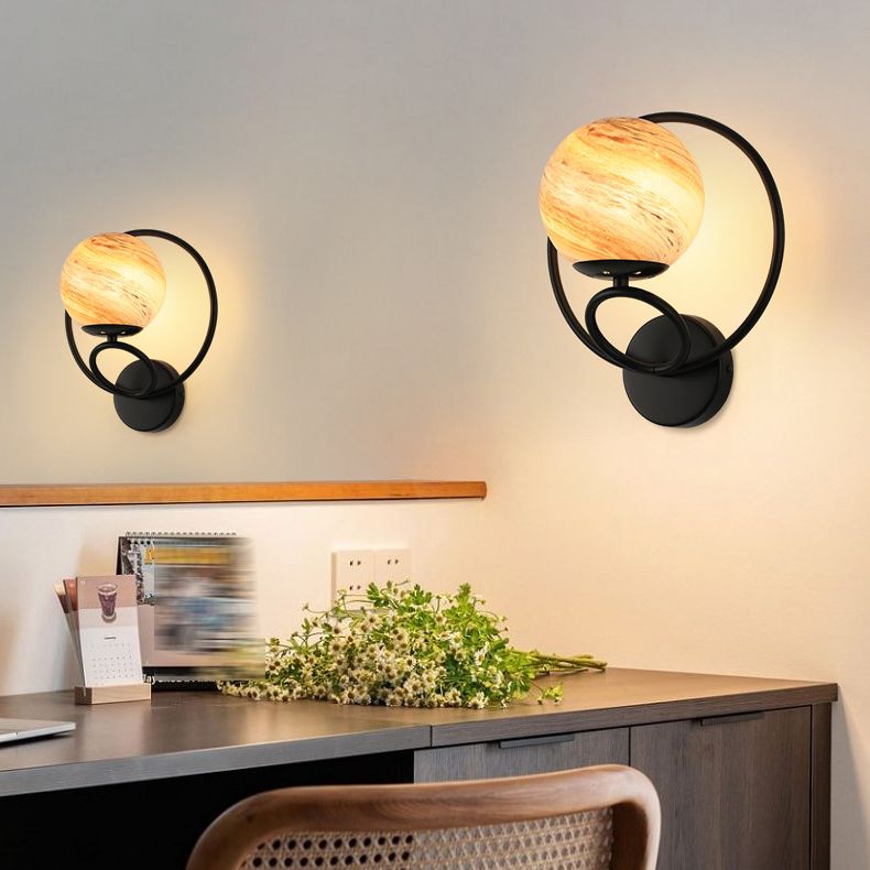 Black/Golden Metal Wall Light Modern Globe Lighting for Foyer
