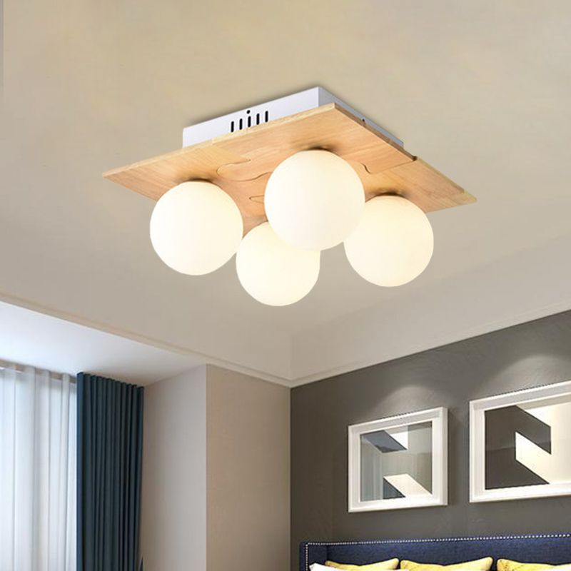 Table à manger globe à chasse d'eau Light Opal Verre 4 lumières