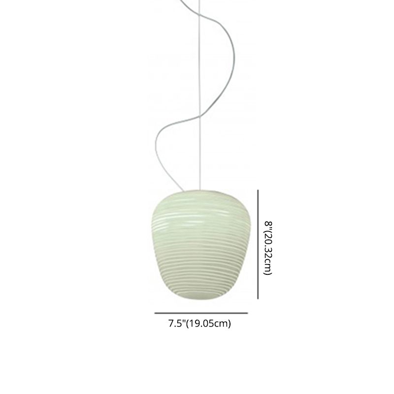 Cocoon Shaped Restaurant Pendant Lighting White Rib Glass 1-Bulb Simple Hanging Light