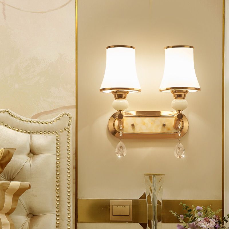 Simplicidad Floral Murning Light Opal Glass Luz de luz de pared en oro para sala de estar