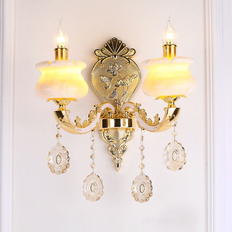 Verweerde zink gearceerde wandlicht vintage imitatie jade gang muur gemonteerde lamp met kristal accent