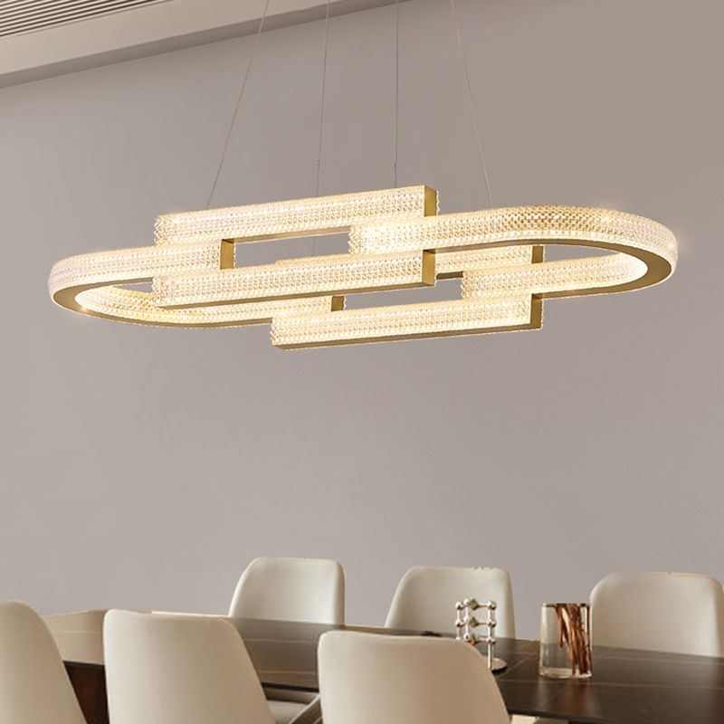 LED Gold Kitchen Island Pendant Oval Metal & Acrylic Ceiling Lighting Fixture