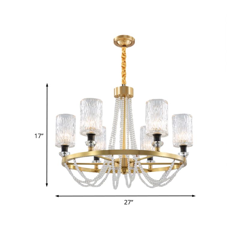 6-head cilinder kroonluchter lamp postmodern goud golvend kristal hangend plafondlicht