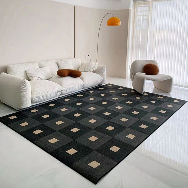 Dark Gray Modern Rug Polyester Pattern Area Rug Stain Resistant Rug for Living Room