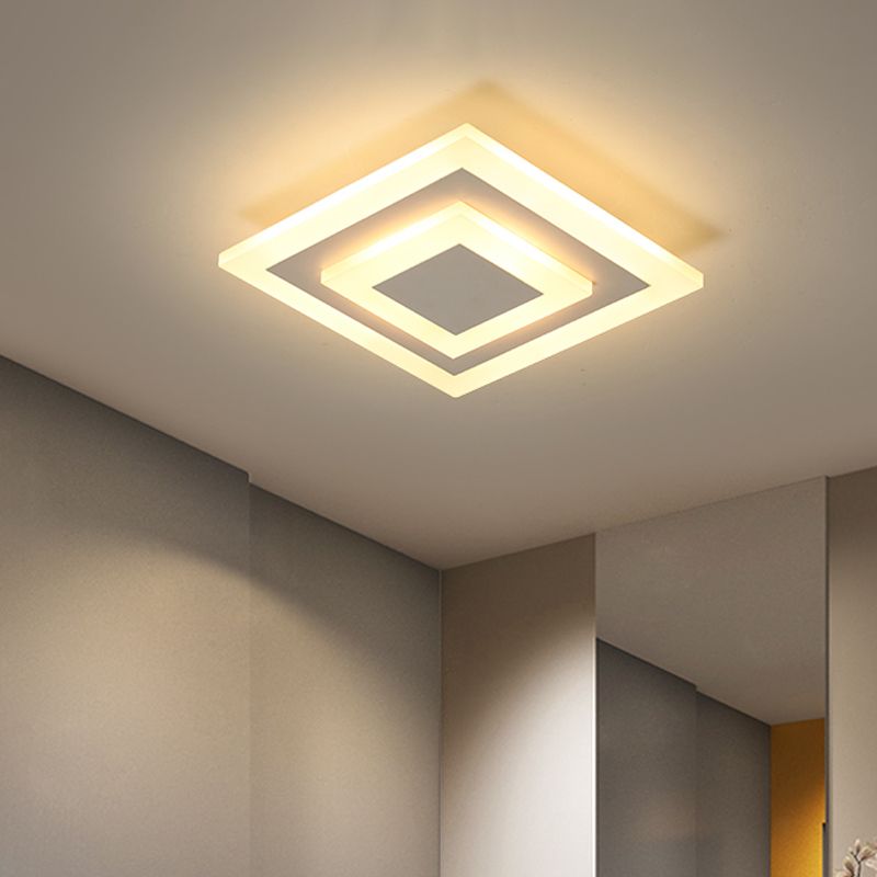 Lámpara de techo pequeña redonda/cuadrada estilo simple acrílico blanco/café LED empotrado en luz blanca/cálida para pasillo