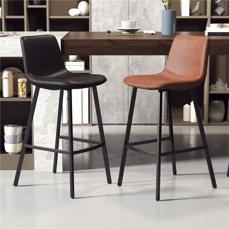 Glam Backrest Armless Counter Stool Iron Kitchen Bar Stool with Leather Cushion and Pedal