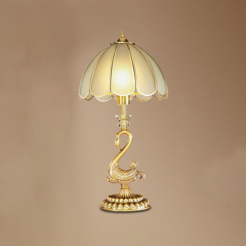 Beveled Glass Scalloped Table Lamp Classic Style 1 Head Bedside Nightstand Lighting in Brass