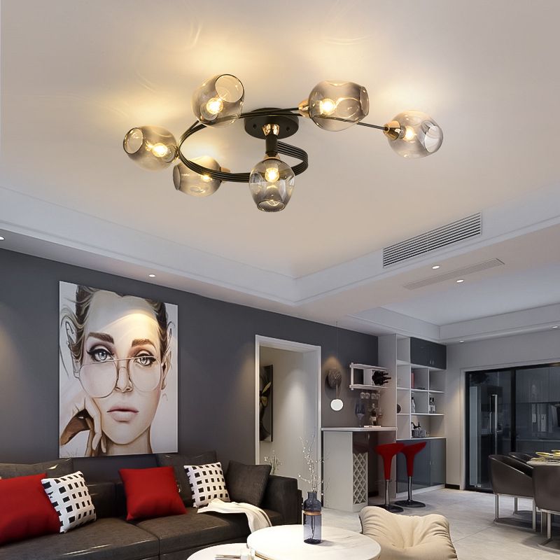 Industrial Dome Shade Unique Flush Mount Ceiling Lights Metal Semi-Flush Mount for Bedroom