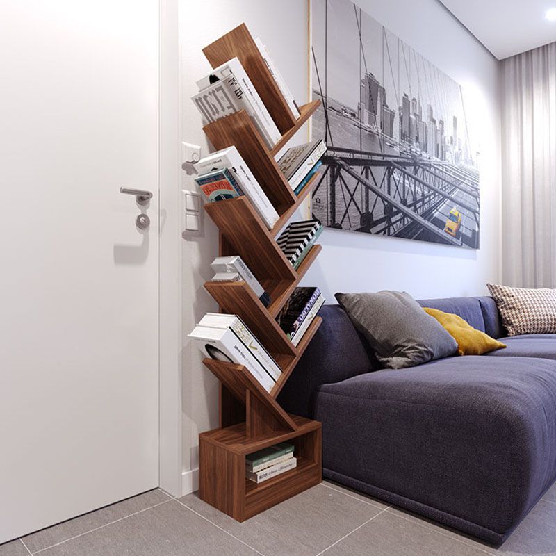 Modern Engineered Wood Bookshelf Walnut Geometric Closed Back Bookcase