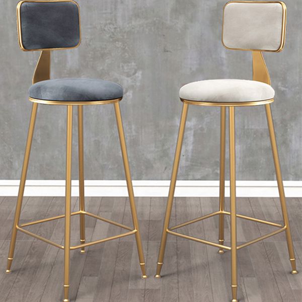 Glam Armless Backrest Counter Stool Iron Cashier Bar Stool with Flannel Cushion and Pedal