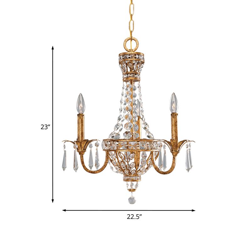 Retro Candelabra Chandelier Pendant Light 3-Head Metal Hanging Lamp Kit with Crystal Accent in Rust