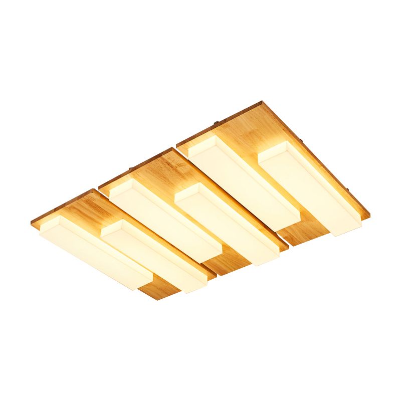 Lámpara de techo LED Beige acrílica de madera clara empotrada rectangular de estilo japonés en Natural/blanco para baño