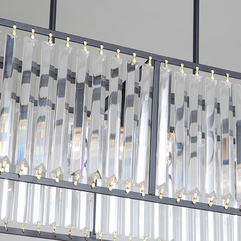 Contemporary Hanging Light Rectangular Island Lighting with Crystal for Dining Room