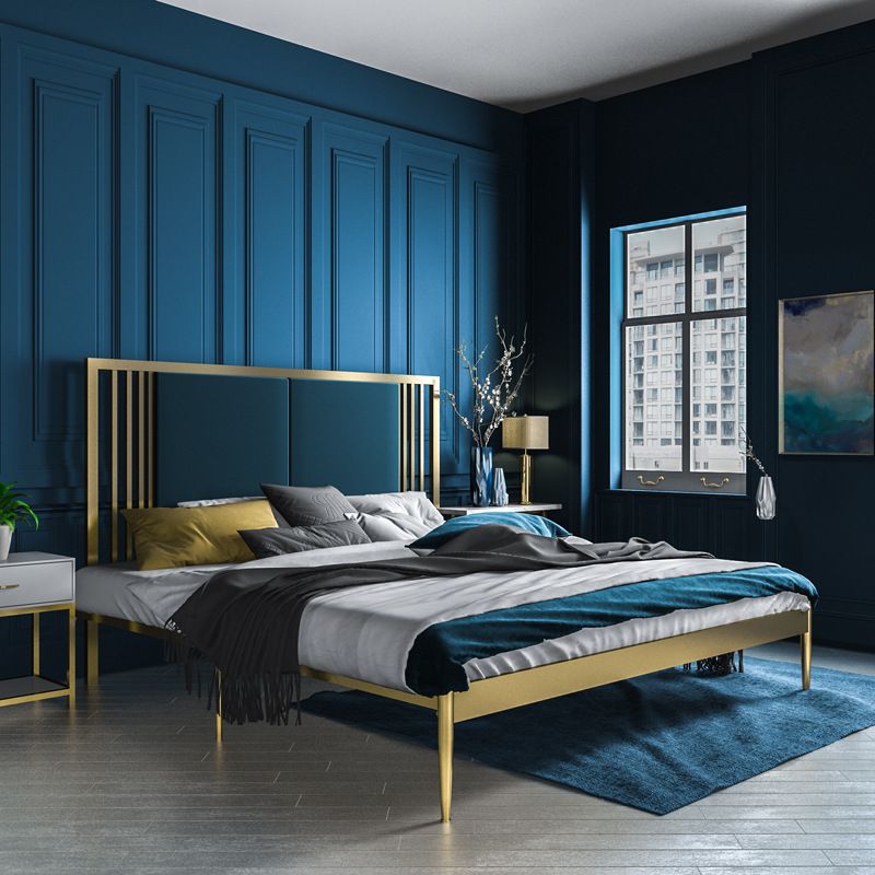 Metal Open-Frame Bed Contemporary Standard Bed with Custom Gold Legs