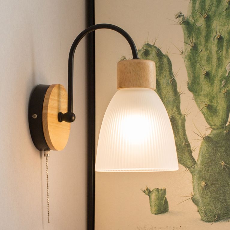 Cone Wall Sconce Lighting Minimalist Style Wood Bedroom Sconce Light Fixture in Black