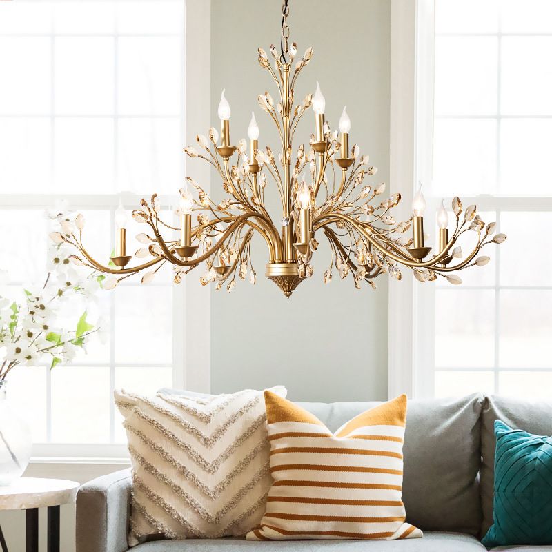 Amber Crystal Branch Pendant lustre Chandelier Rustic Bedroom Suspension Éclairage en or