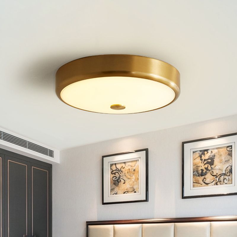 12.5"/16" Dia Antiqued Gold LED Flush Mount Simplicity White Glass Bowl/Round Ceiling Light for Bedroom