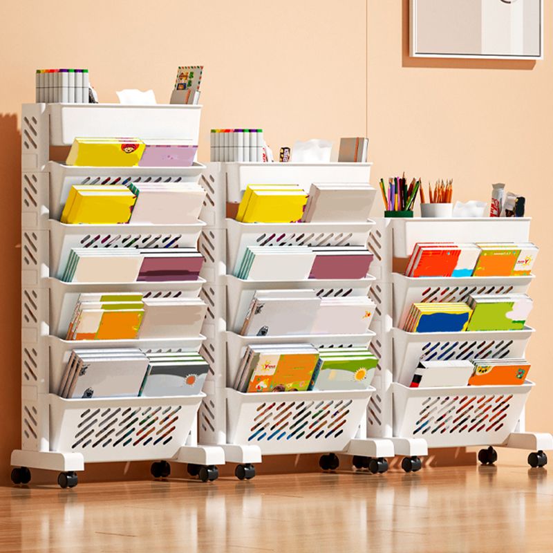 Plastic Pure White Shelf Bookcase Modern Vertical Book Shelf 7.5" Wide