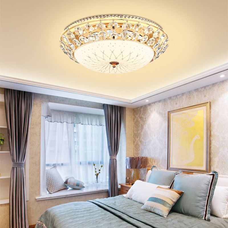 Sala de estar con cúpula de cristal de color blanco Luz de techo de simplicidad LED de cristal con acento de cristal facetado, 12 "/16" /19,5 "