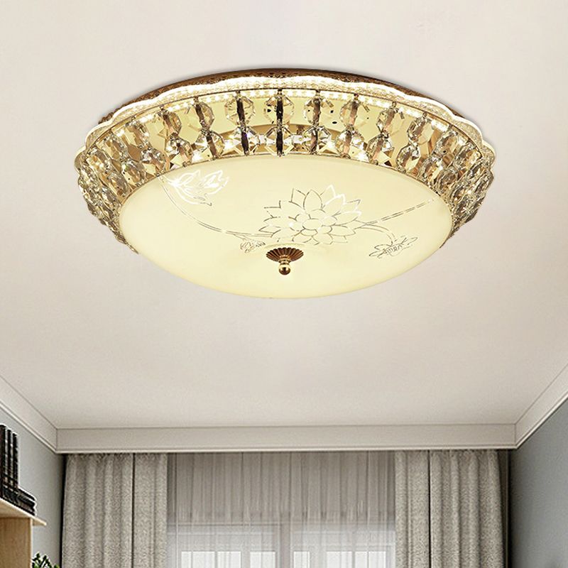 Dome LED Flush-Mount Light Fixture Modern Style Clear Hand-Cut Crystal Close to Ceiling Lamp in Gold