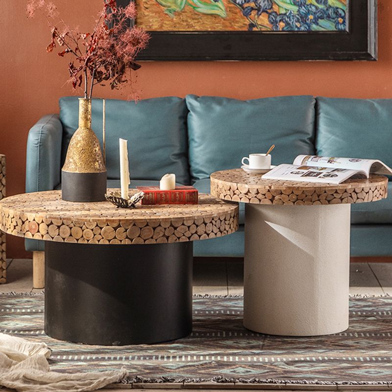 Rustic Solid Wood End Table Distressed Wood Round & Square Side Table Table