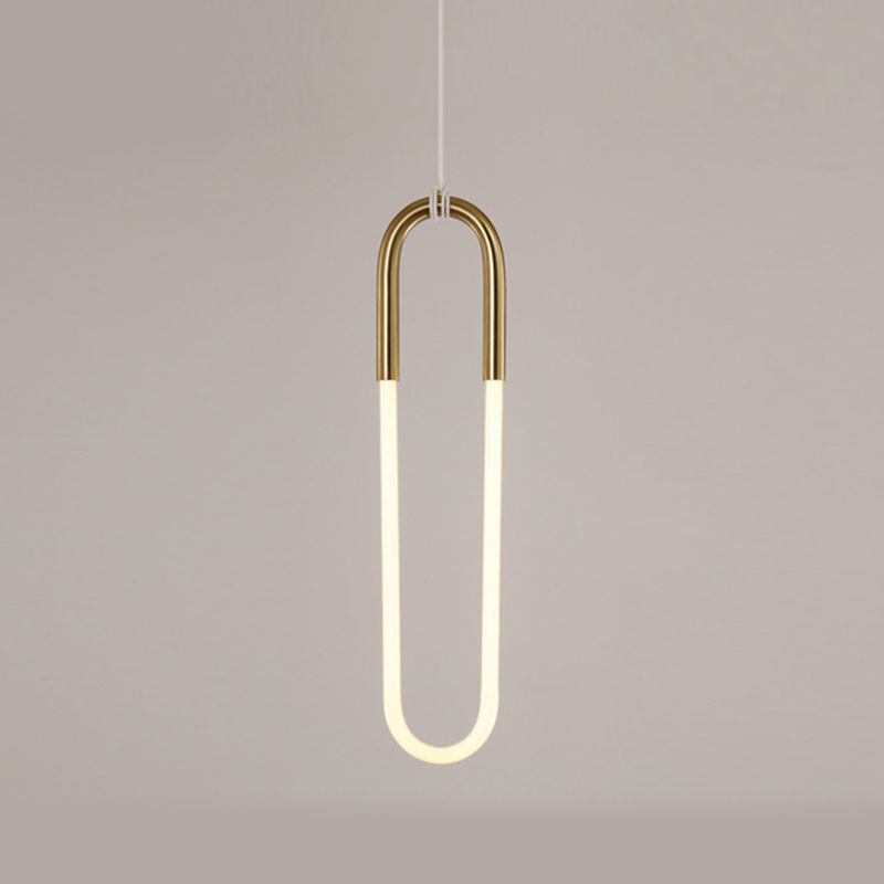 Oval Metal Pendant Lighting Fixture Simplicity Style LED Gold Pendant Ceiling Light